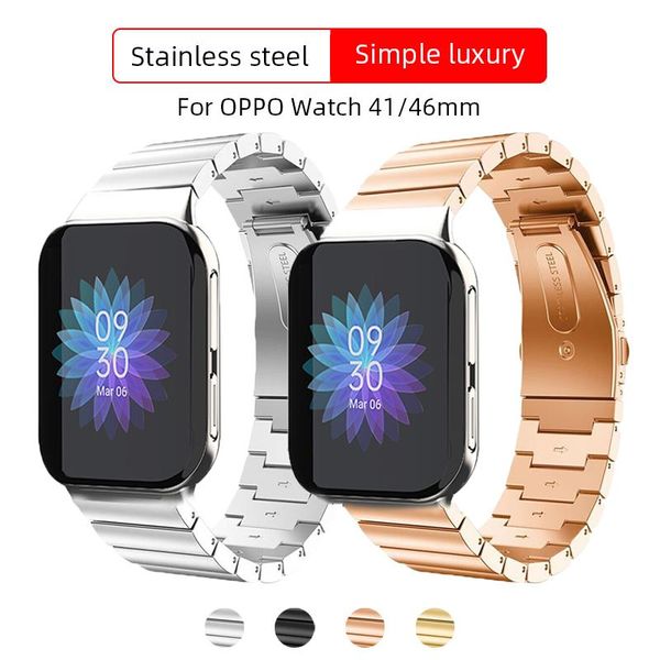 

watch bands stainless steel strap for oppo band 41mm/46mm replacement wristband sport bracelet accessories 41 46mm, Black;brown