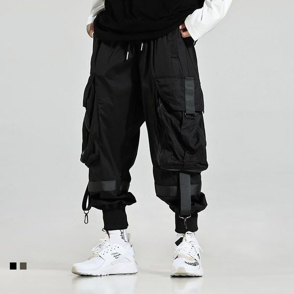 

men's pants autumn loose multi-pocket overalls drop, Black