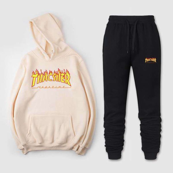 

bibo's same flame printed plush sweater hooded street hip hop couple kirin arm jacket hoodie, Black