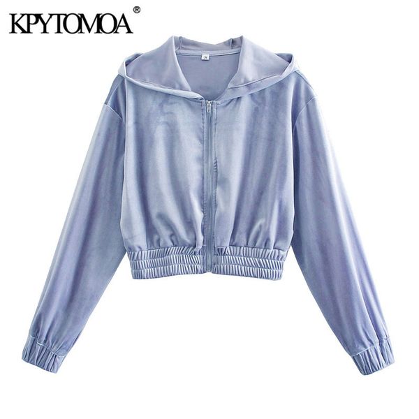 

women fashion with elastic hem velvet cropped jacket coat vintage hooded long sleeve female outerwear chic 210416, Black;brown