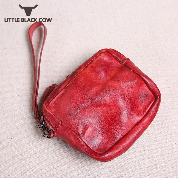 

handmade vintage mini wallet women cow genuine leather small coin purse retro casual packing flap short wallets cartera hombre, Red;black