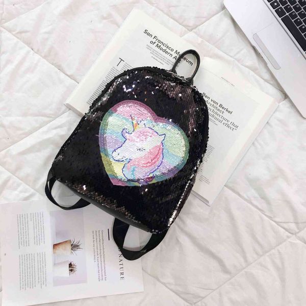 

hbp non- simple and versatile backpack female korean schoolbag fashion unicorn sequin backpack sport.0018 7mnb