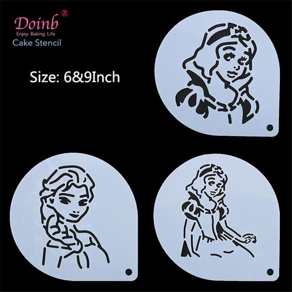 

baking moulds 6&9inch cartoon girl cold princess plastic cake stencil pad mold spray flower strew duster cupcake fondant