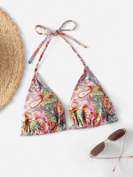 

plus paisley print halter triangle bikini n5pq#, Black