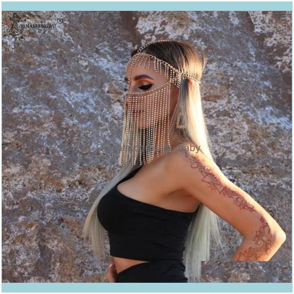 Saç Jewelryhair klipleri barrettes moda altın renkli peçe maskeleri kafa bandı metal uzun püskül baş zinciri parti şov aessiors başlık mücevher