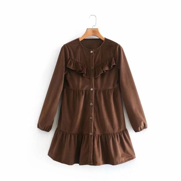 

fashion women cascading ruffle corduroy mini dress female long sleeve clothes casual loose vestido d6906 dresses, Black;gray