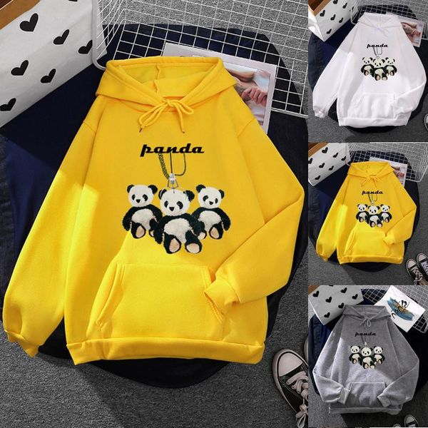 

women's blouses & shirts cartoon panda print women hoodie lace up crewneck clothes vintage loose sweatshirt street hip hop pocket hoody, White
