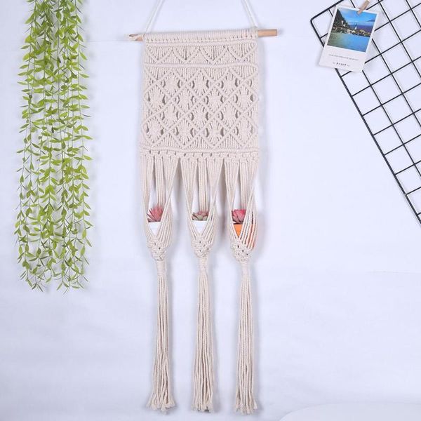 

tapestries creative hand-woven tapestry bohemian style macrame tassel hanging basket potted plants shelf door wall pendant home decoration