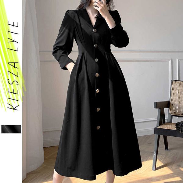 

elegant long sleeve black dress spring autumn luxury designer v-neck party dresses office fashion 210608, Black;gray