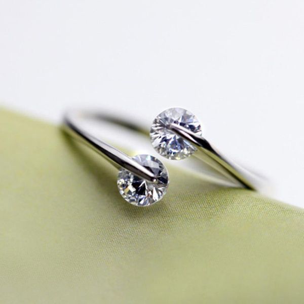 

wedding rings 925 sterling silver shiny cubic zirconia for women trendy crystal finger adjustable gift, Slivery;golden