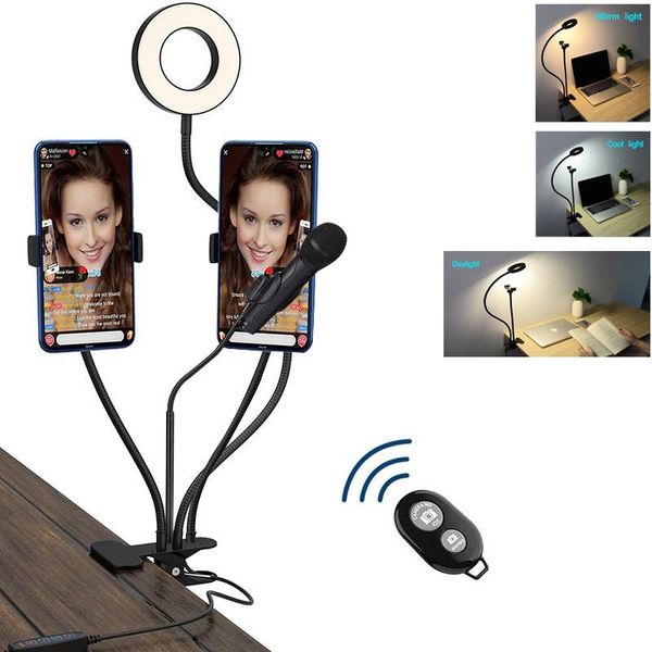 

flash heads led selfie ring light smart phone tape lights flexible long arms swinging throat mount pography for tik tok aro de