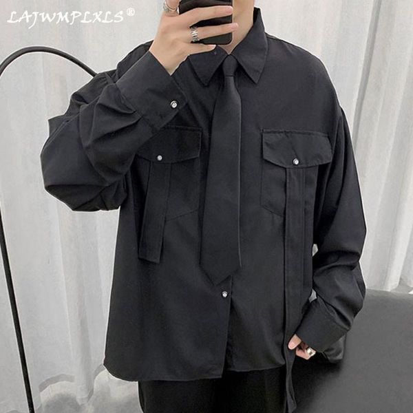 

men's casual shirts college style dk uniform male wild jk shirt spring autumn hong kong long-sleeved korean loose trend, White;black