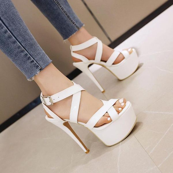 

platform high heels sandals summer ankle strap open toe gladiator party dress women shoes size 33-48, Black
