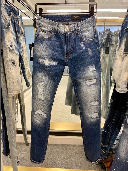 

men's jeans 2021 fashion hole series, and women's slim models streetwear women d20, Blue