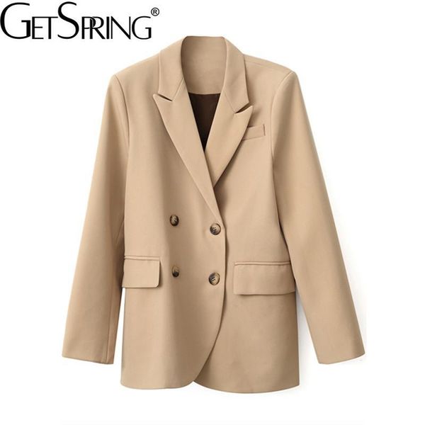 

women's suits & blazers getspring women coat double breasted retro casual and jackets khaki all match autumn winter suit coats 2021 fas, White;black