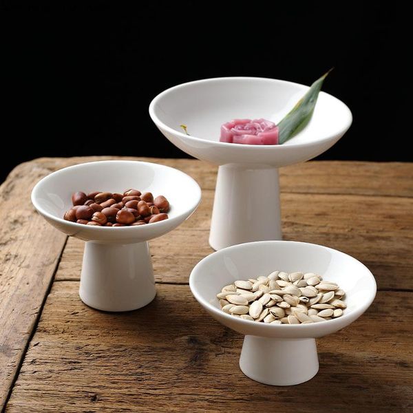 

dishes & plates white ceramic plate tall feet refreshment tray round dried fruit tableware dish dessert cake pan