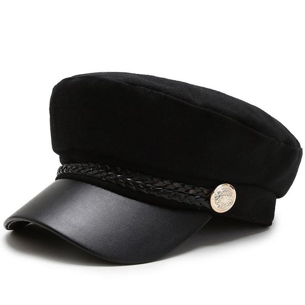 

stingy brim hats octagonal leather military hat sailor flat captain cap travel cadet, Blue;gray