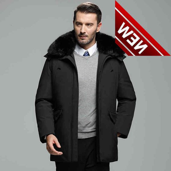 

new fashion men's winter jacket russia coat hat fur collar thick windproof waterproof 70% white duck down men -25 degree, Black