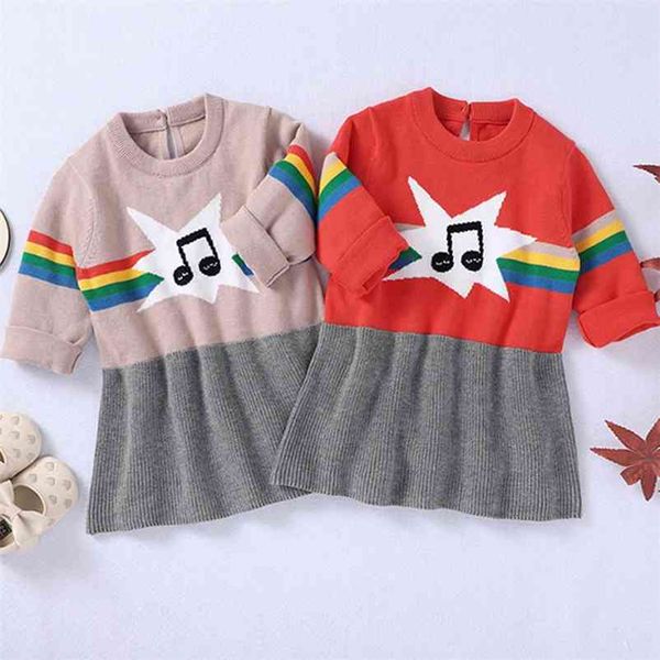

autumn winter kids dresses for girls princess cute jacquard weave long sleeve 210521, Red;yellow