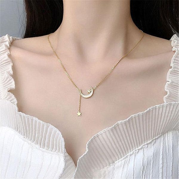 

chains korean style sweet star tassel shell moon simple girl short clavicle chain necklace for women fashion jewelry accessories, Silver