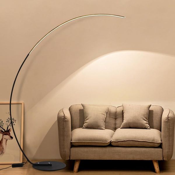 

slim design led floor lamp with long arm in black or white / dimmable remote controller ming lamps
