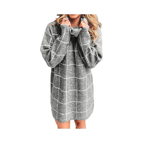 

women sweater jumpers plaid knitted dress 2021 autumn and winter two lapel checker casual for female dresses, Black;gray