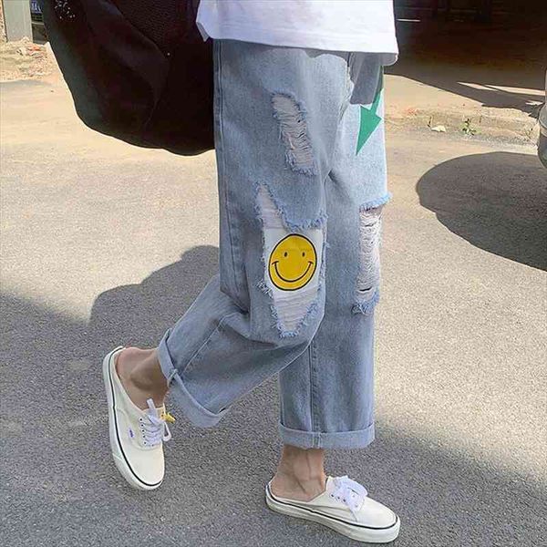 

fashion woman jeans high waist ripped jeans high street clothes loose denim clothing blue streetwear fashion vintage pants girl