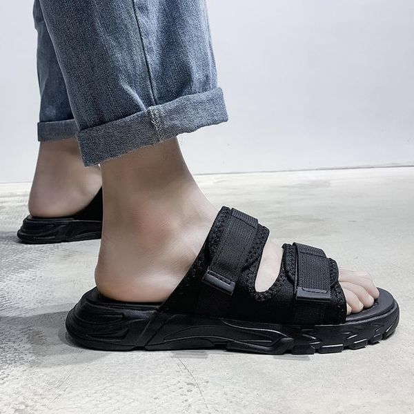 

slippers trekking shoes beach outdoor sandel sandalsslippers mens male men fashion roman slide gladiator women sandale hombre flip, Black