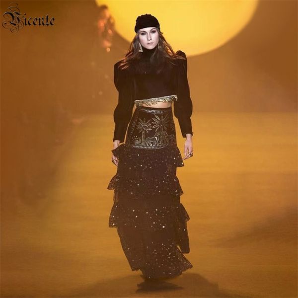 

ladies' two-piece suit celebrity party cocktail diamond-studded tassel cascading ruffle design 210520, White