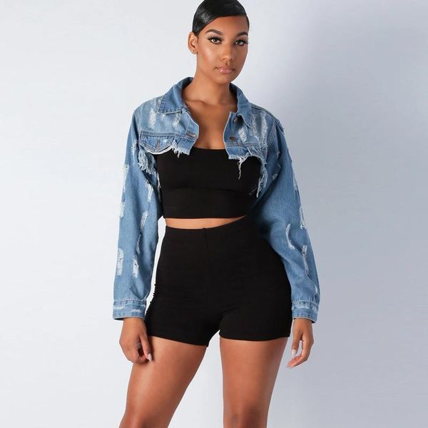

ultra short style jean jacket personality wash water coat 2021 spring autumn women's fashion hole backless costume jackets, Black;brown