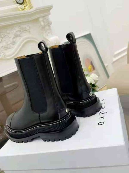 

sandro women shoes fashion paris mid-calf genuine leather boots black