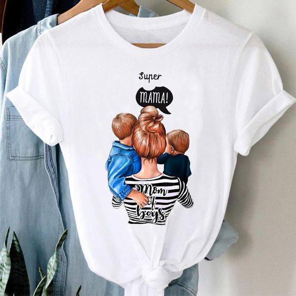 

women's t-shirt clothes graphic tshirt lady print female tee t-shirts women watercolor boy son cartoon style mom mother mama, White