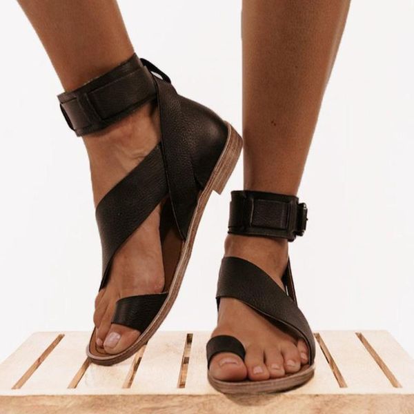 

brand leisure gladiator shoes summer flat comfortable beach vacation casual 2021 arrivals woman heel sandals, Black