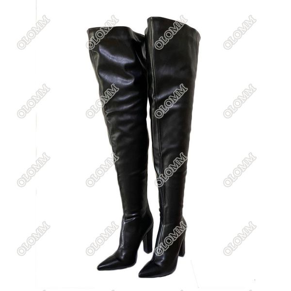 

boots olomm handicraft feminine winter thigh high-square boots pointed toes of elegant black foot women's shoes plus i size 5-15 2g2c