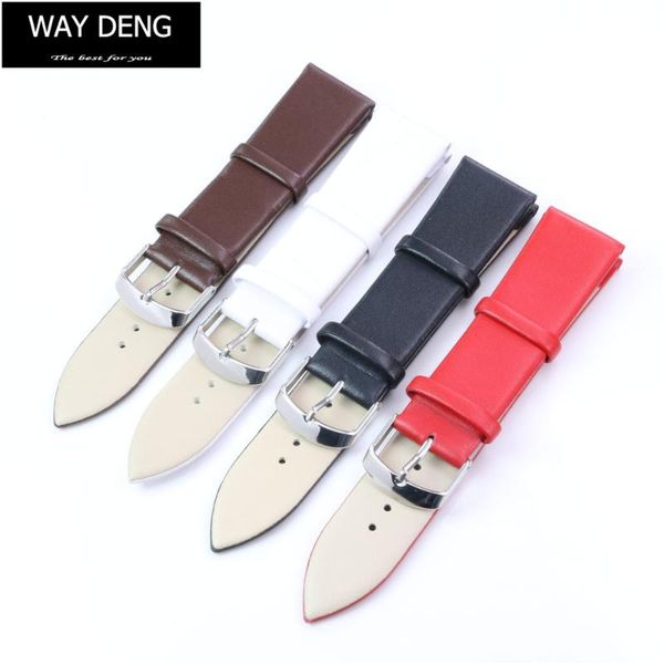 

watch bands way deng - utra soft plain genuine leather wrist band for women men 18/20/22 mm strap silver pin buckle watchband y138, Black;brown