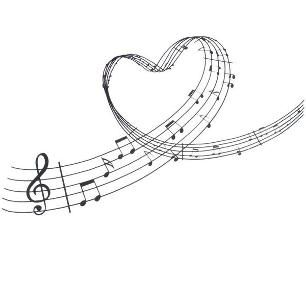 

music love heart notes wall art sticker 83cm (w) x 56cm (h) black stickers