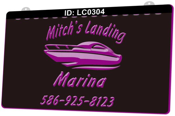 LC0304 Mitch's Landing Marina Light Sign 3d Gravura