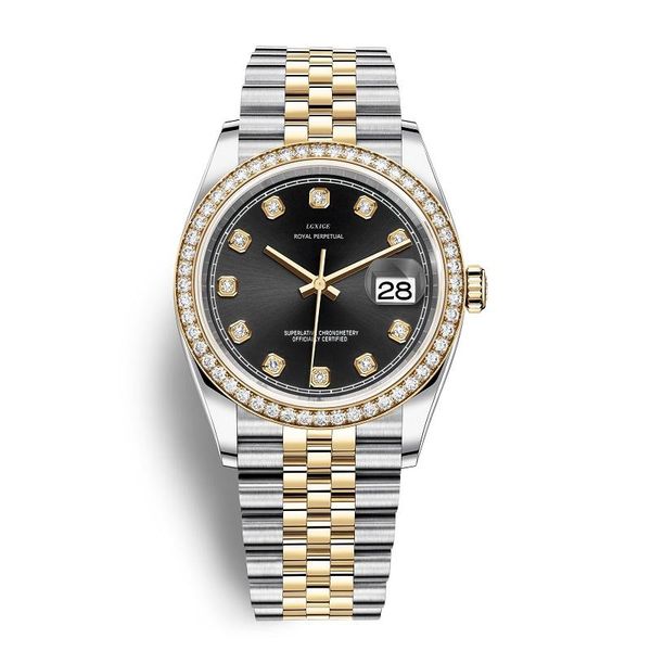 

wristwatches 41mm fashion watches 18k yellow gold watch men diamond dial & bezel 18038 men's wristwatch, Slivery;brown