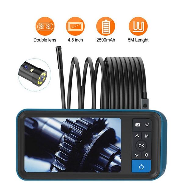 

cameras pipe sewer inspection camera 8mm dual lens 1080p industrial endoscope 4.5 screen waterproof borescope snake with 6 led