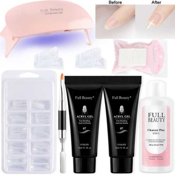 

nail art kits 15ml acrylic kit extension uv lamp set extend prolong gel polish form cleaner liquid false clip portable sa1809-3