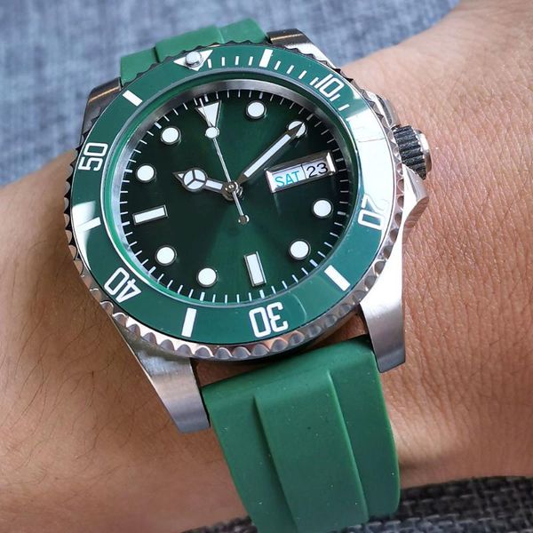 

wristwatches 24jewels nh36a automatic men watch bliger 40mm sapphire glass date week green dial rotating bezel rubber band luminous sub watc, Slivery;brown