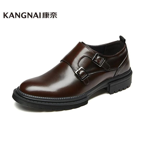 

men monk shoes genuine leather pointed toe formal business suit lace-up elegant black brogue for man dress