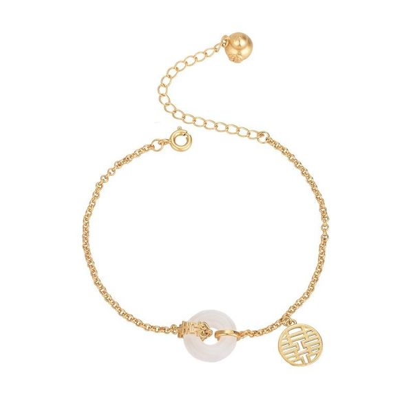 

link, chain artificial white jade gold color gourd bracelet lucky word gift for women girl jewelry, Black