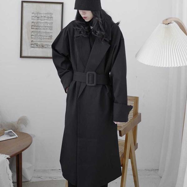 

women's wool & blends ladies woolen coat winter lapel pure color belt buckle design european and american style fashion vanguard trend, Black
