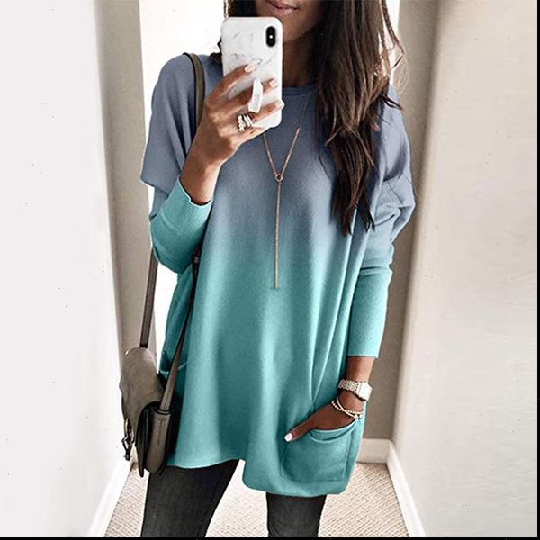 

o neck long sleeve gradient women dresses color loose casual spring autumn pocket plus size 5xl ladies, Black;gray