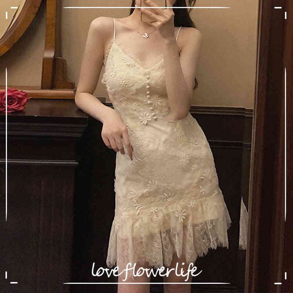 

floral design vintage dresses women sleeveless elegant strap dress evening paty korean style office lady summer lace 210521, Black;gray