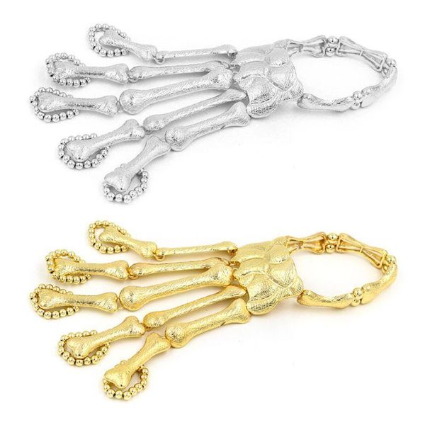 

charm bracelets halloween hand chain metal talon skeleton finger bracelet women girls skull wristband jewelry gift, Golden;silver