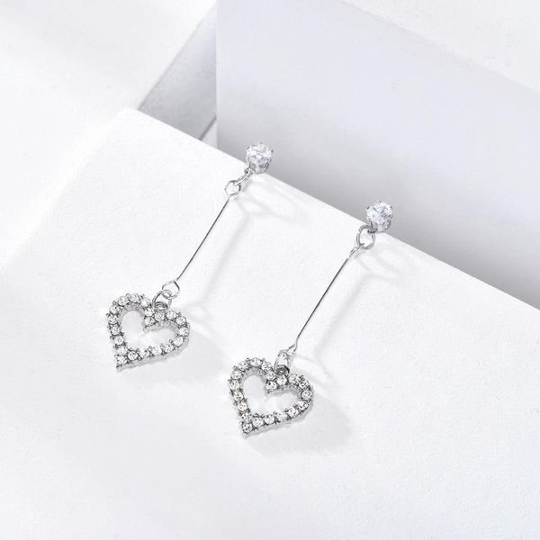 

dangle & chandelier women heart long pendant earrings luxury zircon jewelry valentine day romantic dating accessories, Silver