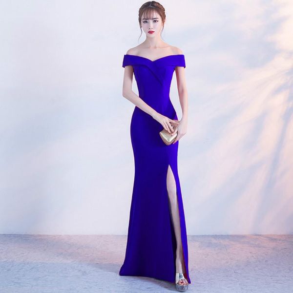 

evening dresses women formal dress mermaid off shoulder split long party gown celebrity elegant prom vestido de festa, Black;red