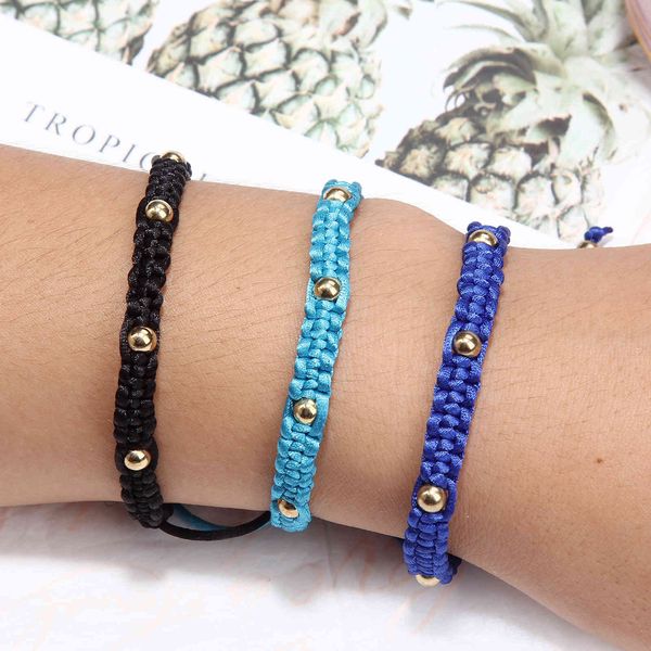 

12 pieces / card color wax rope alloy beads solid adjustable bracelet set hand woven foot chain jewelry, Golden;silver